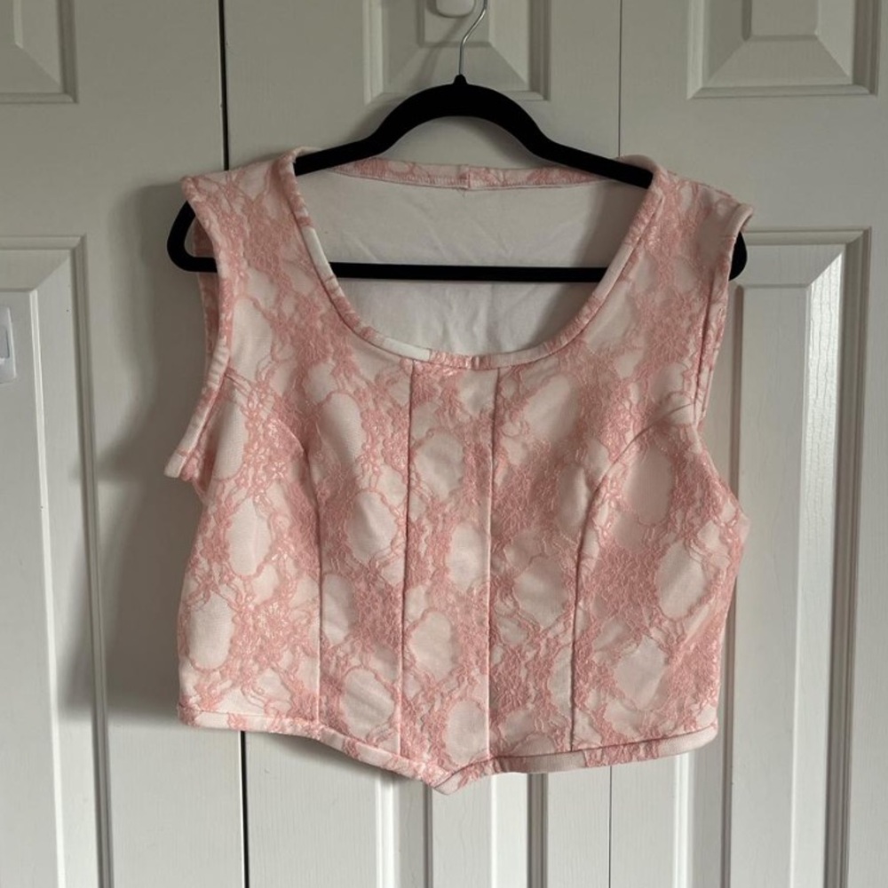 3 / $15! !!! pink lace faux corset tank!